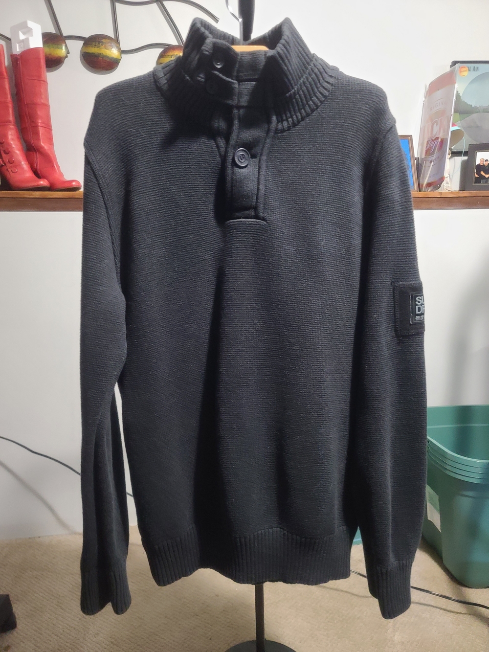 Superdry Men's Black Button Collar Sweater